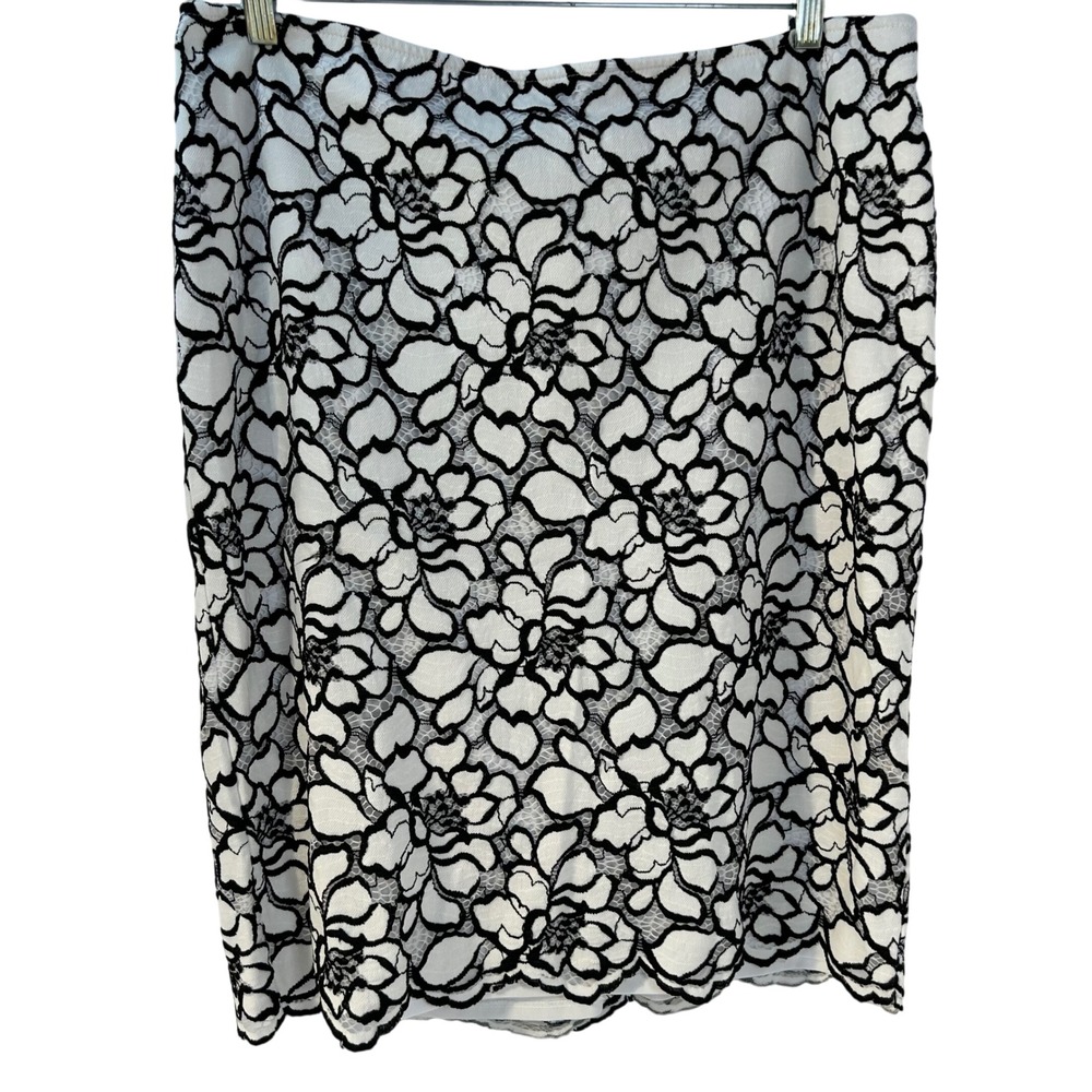 Liz Claiborne Career Black White Floral Lace Pencil‎ Skirt Women's Size 16